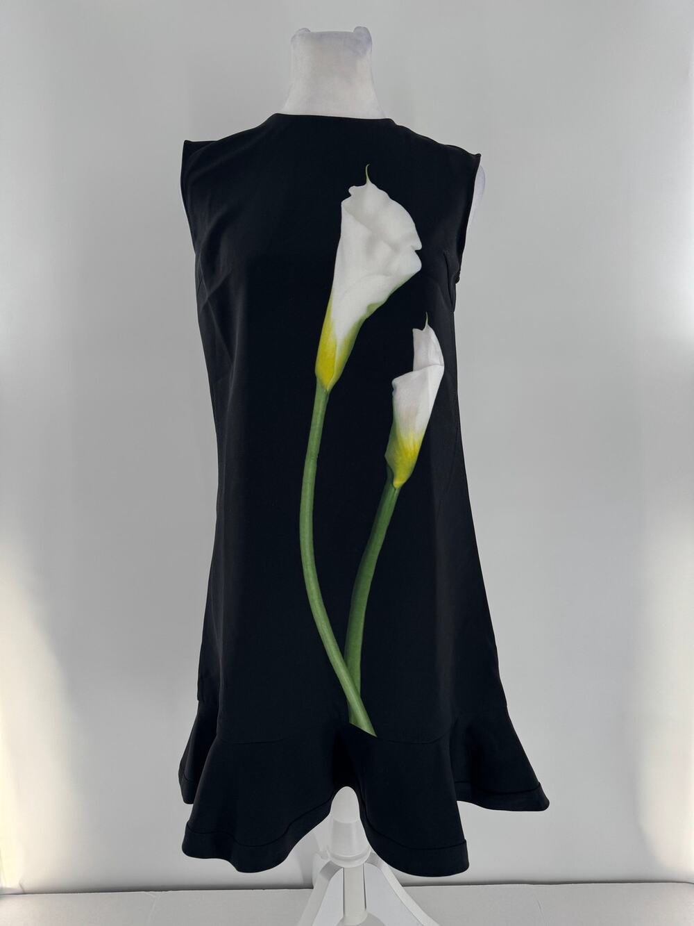 Victoria Beckham for Target Black Calla Lily Ruffle Hem Shift Dress XS Floral